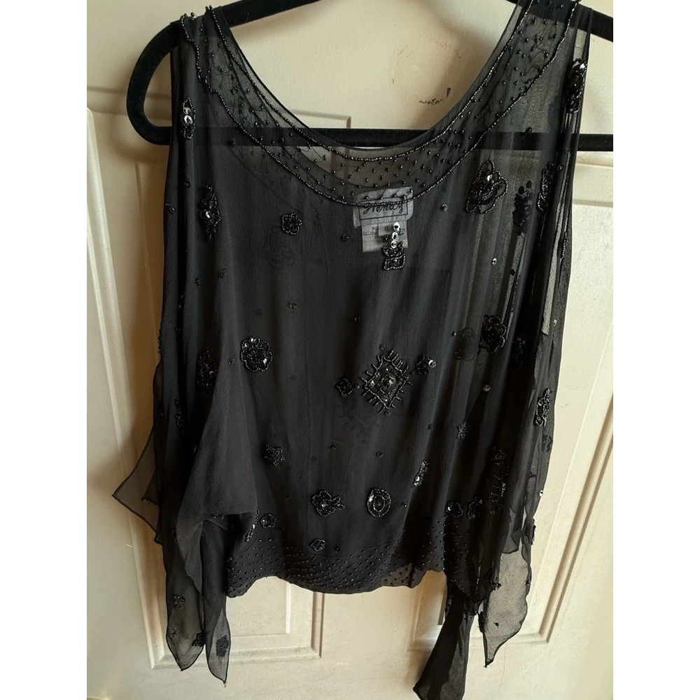 Vintage Stenay Silk Beaded Top Sheer Overlay With Sheer Open Sleeves Elegant - Picture 3 of 16